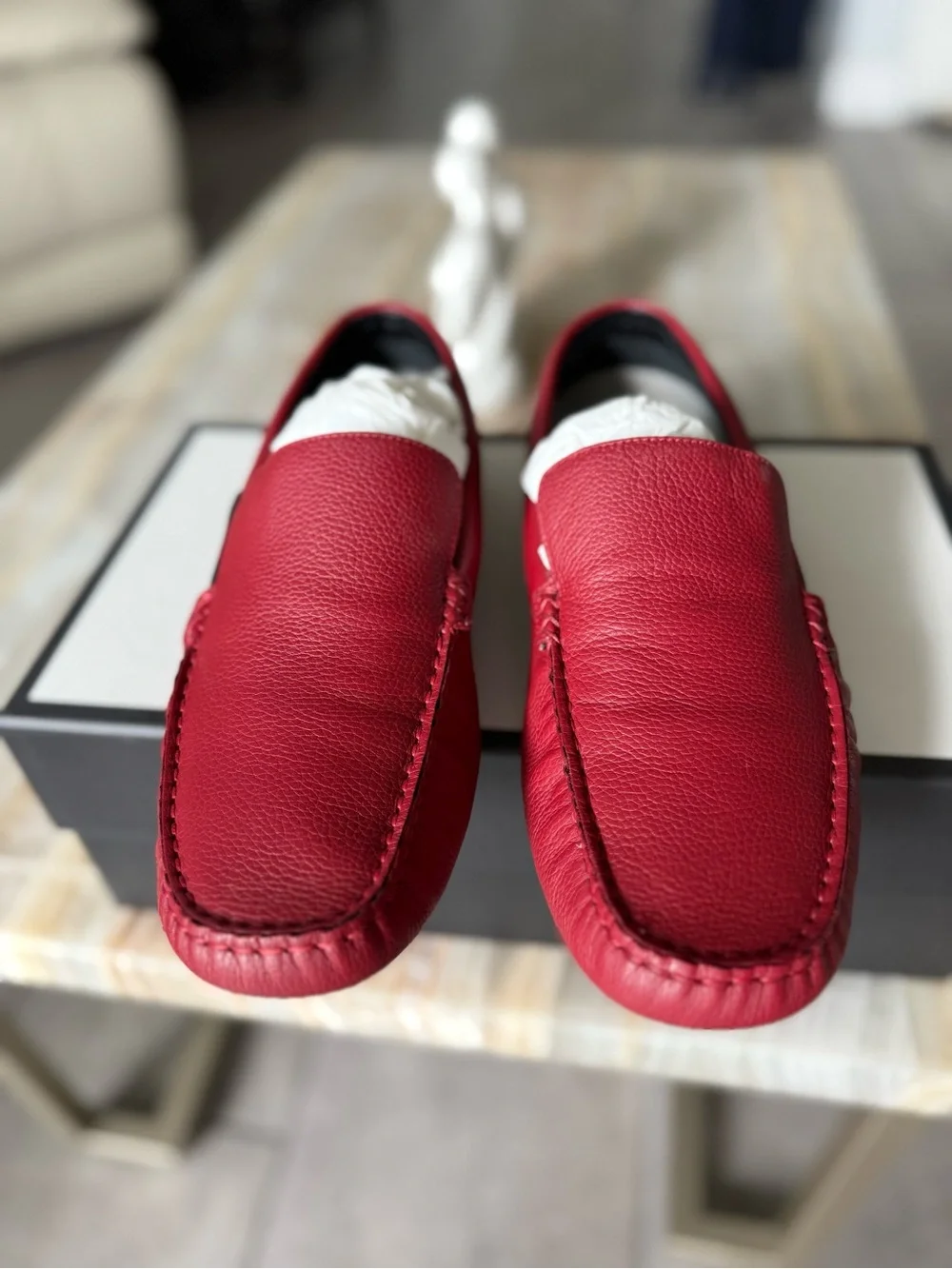 Gucci Red Pebbled Leather Slip-On Loafers for Men